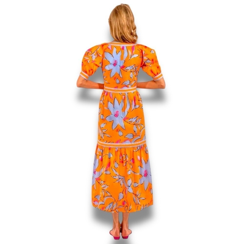 Gretchen Scott Orange Blue Pink‎ Viviers Full Bloom Floral Print Midi Dress XXS - Picture 9 of 12